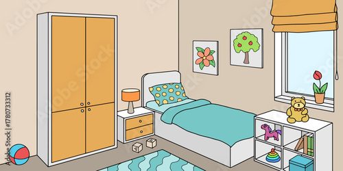 Children room graphic color home interior sketch illustration vector 