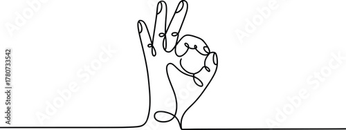 One Line Drawing OK Hand Gesture Minimal Vector Illustration.