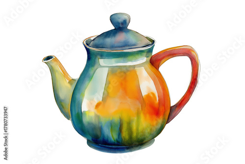 Watercolor Teapot Isolated on Transparent Background. Tea Time Teapot Watercolor Art Isolated.