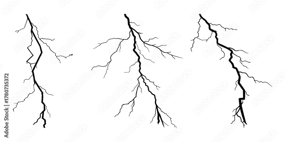 Obraz premium Thunderstorm, Black lightning bolt, vector illustration