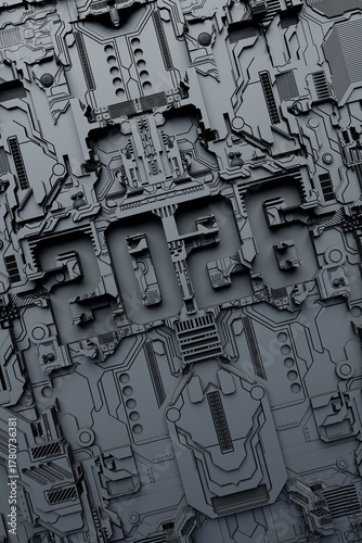 3D abstract geometric tech pattern with a futuristic theme, featuring a tech-themed postcard with the year 2026. Grunge textured wallpaper with a repeating geometric background suitable for boys