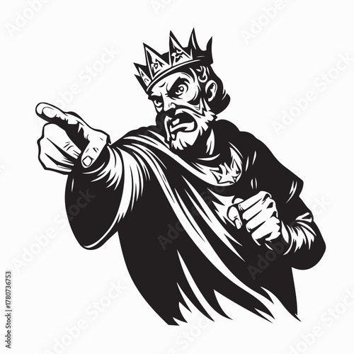 Royal King Giving Command by Pointing Finger Vector Illustration