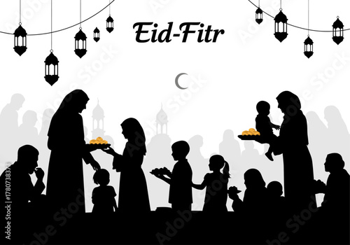 Eid-Fitr Celebration Silhouette of Sharing and Community during Islamic Festival