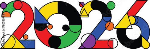 Colorful 2026 logo, a vibrant and modern design representing year with geometric shapes and a playful color palette, perfect for new year celebrations, event promotions, and creative projects