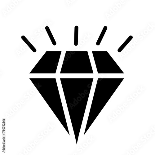 Shining diamond gem or brilliant jewel black silhouette vector icon for premium quality and luxury