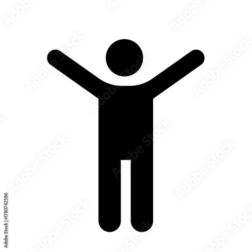 Happy person with hands up black silhouette vector icon representing success, freedom, or joy