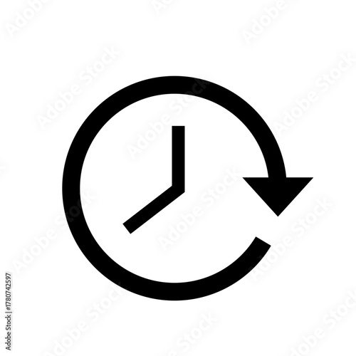 History or time tracking black line vector icon with clock and refresh circular arrow