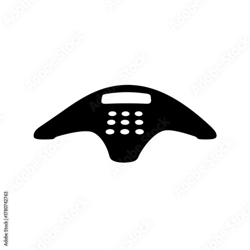 Silhouette of a conference call speakerphone with a keypad and display screen, isolated on a, representing communication and business meetings