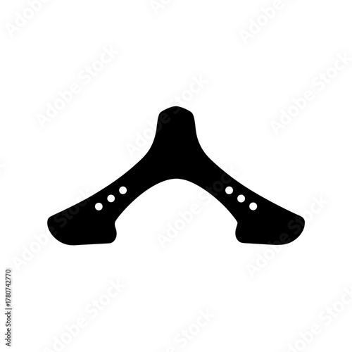 A black silhouette of a horse saddle tree, isolated on a this is the wooden or metal frame that forms the foundation of a saddle, showing its distinctive shape with holes for attachment points