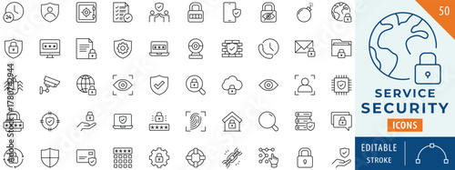 Service Security icon collection set. Editable stroke.
