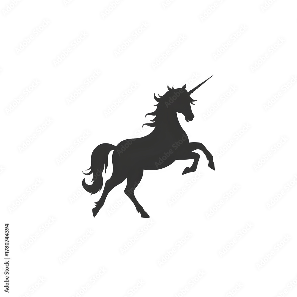 Obraz premium Silhouette of a rearing unicorn isolated on transparent background