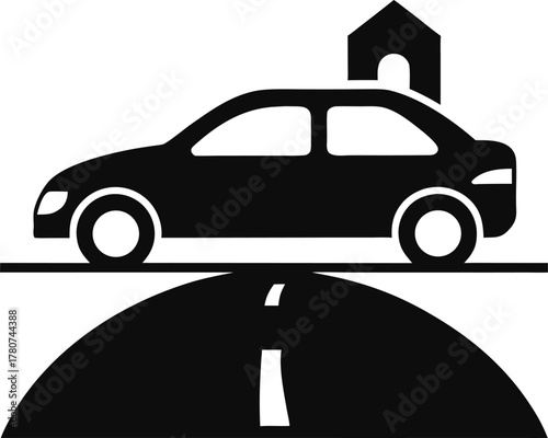 Car on highway silhouette  icon vector on white background 