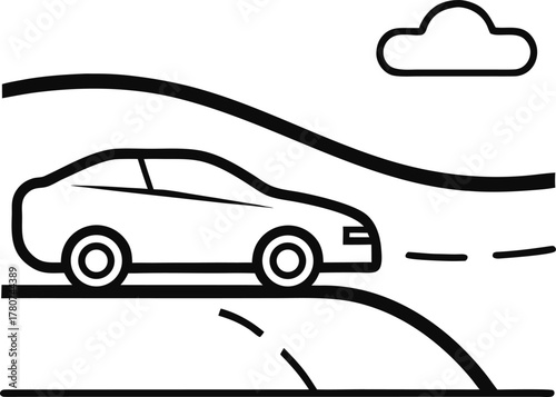 Car on highway outline icon vector on white background 