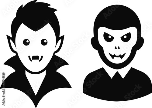 Vampire and zombie faces character icon set silhouette vector on white background 
