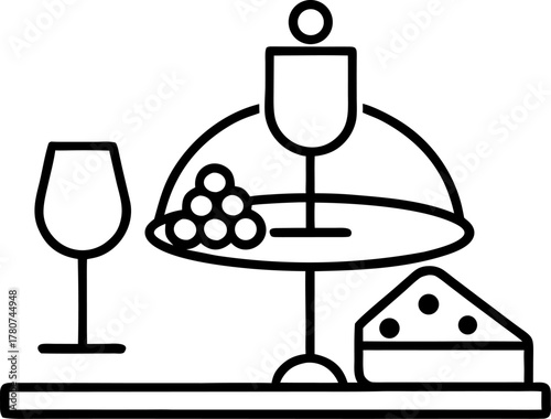 Wine and cheese platter table setup premium outline icon vector on white background 