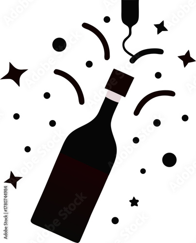 wine for celebration  confetti bottle open silhouette vector icon on white background 