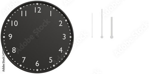Simple Black and White 3D Wall Clock with Separated Hands