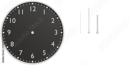 Simple Black and White 3D Wall Clock with Separated Hands