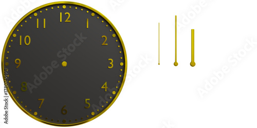 Simple Black and Gold 3D Wall Clock with Separated Hands