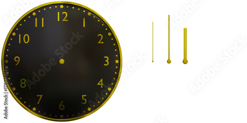 Simple Black Glossy and Gold 3D Wall Clock with Separated Hands