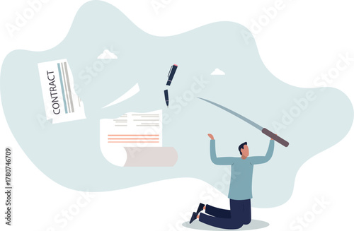 Contract cancellation or agreement terminated, partnership breaking signed business deal, code of conduct mistake concept.life and employment of people.