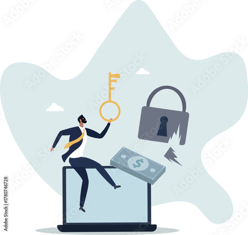 Ransomware computer crime, hacker attack company network ask for money to unlock data via internet concept,.life and employment of people.