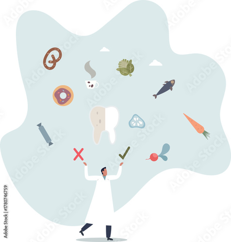 Foods for healthy teeth as educational dental protection.Oral care and decay prevention with eating right products .life and employment of people.