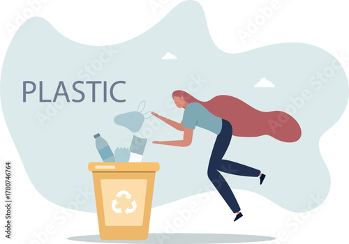 Waste segregation. Sorting garbage by material and type in colored trash can.life and employment of people.