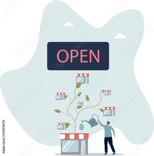 Growing business or expand shop, entrepreneur to start business building company, raising or develop success plan.about a man and his life.