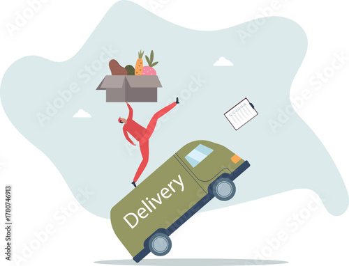 Fresh vegetable delivery by van. The courier rushes to the order.