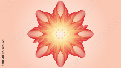The design is symmetrical and radial, resembling a mandala or stylized flower. It features multiple petal-like elements that radiate outward from a central point.