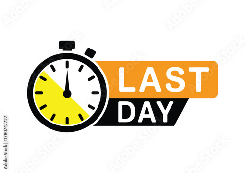 Last day banner with timer and countdown, special offer label for sale promotion, vector illustration for marketing, e-commerce, and advertising