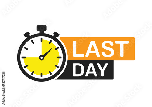 Last day banner with timer and countdown, special offer label for sale promotion, vector illustration for marketing, e-commerce, and advertising