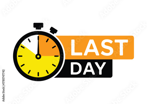 Last day banner with timer and countdown, special offer label for sale promotion, vector illustration for marketing, e-commerce, and advertising