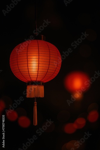 Glowing red chinese lantern in the dark night for new year.