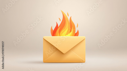 A stylized envelope with flames emerging, symbolizing urgent messages or heated communication.