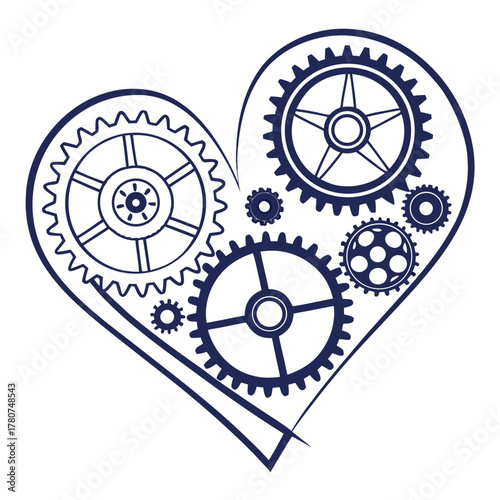 Heart made of gears, love and mechanical concept