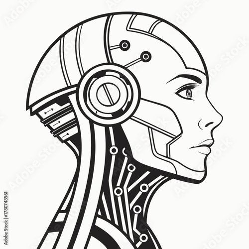 Illustration of a cyborg womans face