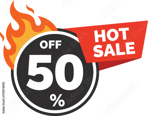 Hot sale 50 percent off badge with flames