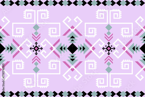 Geometric Ethnic pattern, Native tribal fabric, tile, carpet, vector, illustration design, on light purple background ,vector for textile printing