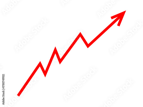 Red graph arrow line chart moving up concept of increase inflation, business risk, business debt. Stock market business growth, financial profit, business rise up sign. Vector illustration.
