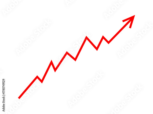 Red graph arrow line chart moving up concept of increase inflation, business risk, business debt. Stock market business growth, financial profit, business rise up sign. Vector illustration.