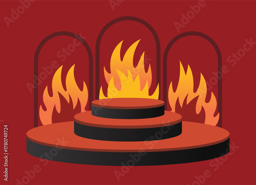 Lava podium with fire stage, molten spotlight and fantasy heat effects