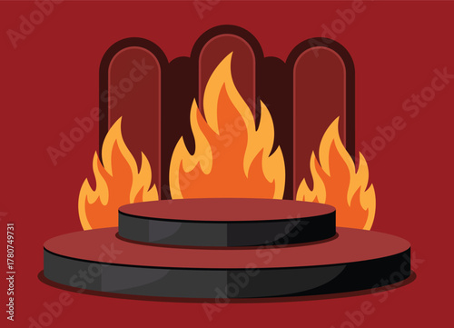 Lava podium with fire stage, molten spotlight and fantasy heat effects