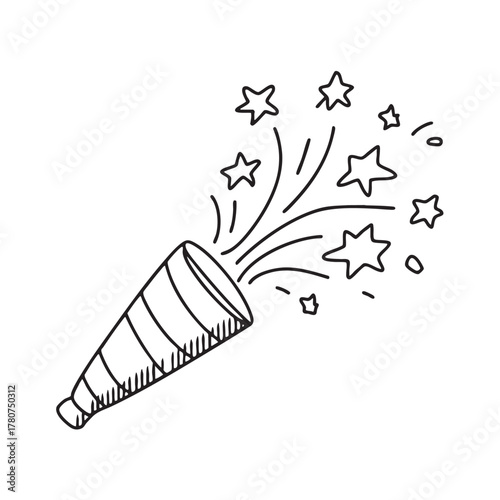 New Year confetti cannon tube decorated with star shaped openings