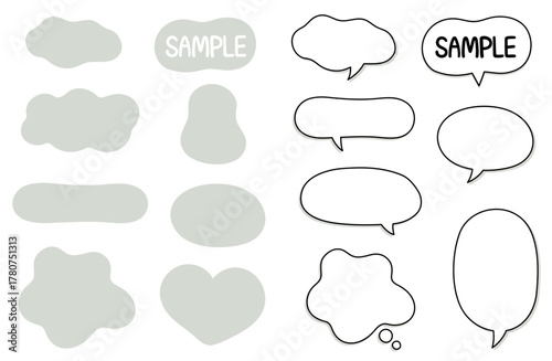 モノクロ線画の吹き出し素材セット（ベクター）