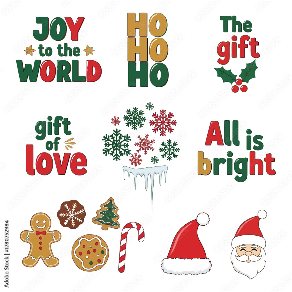 Fototapeta premium Christmas holiday vector elements featuring festive texts and decor