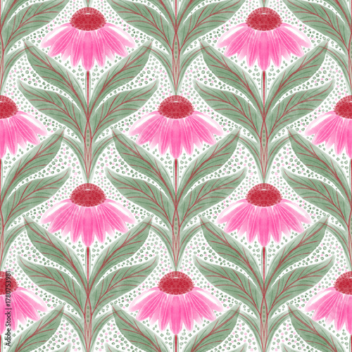 Watercolor seamless pattern with garden flowers in retro style