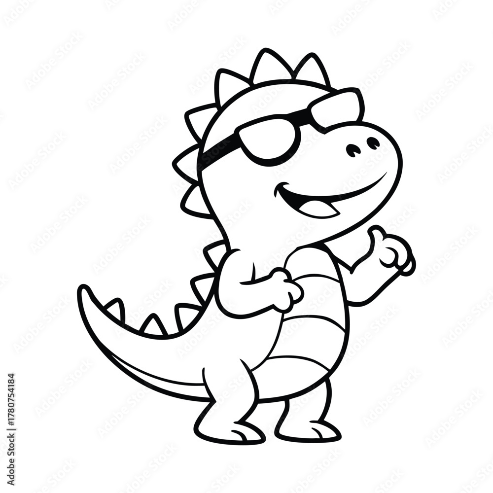Fototapeta premium Dancing Cartoon Dinosaur Wearing Sunglasses Fun Cute Illustration