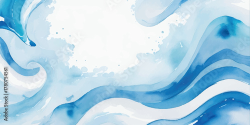 Abstract watercolor background with blue wavy lines creating a calming and fluid texture perfect for graphic design and artistic projects